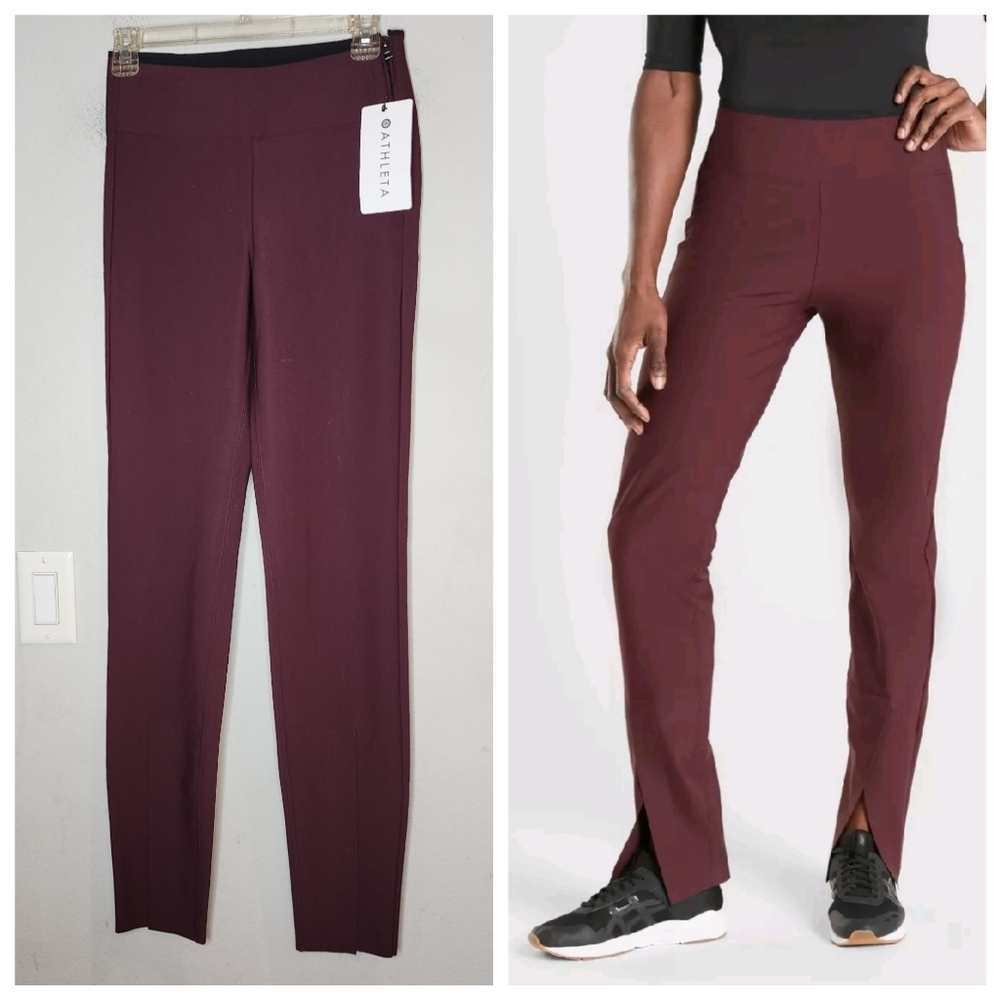 NWT Athleta Interstellar Pant Burgundy Front Slits Sz 2 Athleisure Active Travel